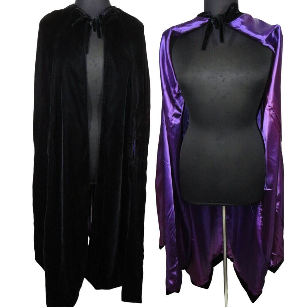 Vintage Morbid Threads Black Velvet Full Length Cloak Cape Witch Vampire Goth